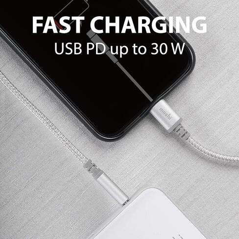 كابل Moshi Integra USB C إلى Lightning بطول 4 أقدام/1.2 متر، معتمد من Mfi، توصيل الطاقة، شحن سريع 30 وات، [مضفر من النايلون الباليستي المتين] لهاتف iPhone 12/11/iPad [لاستخدام شاحن USB C]، رمادي تيتانيوم in Saudi Arabia
