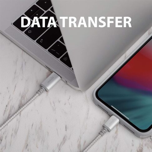 كابل Moshi Integra USB C إلى Lightning بطول 4 أقدام/1.2 متر، معتمد من Mfi، توصيل الطاقة، شحن سريع 30 وات، [مضفر من النايلون الباليستي المتين] لهاتف iPhone 12/11/iPad [لاستخدام شاحن USB C]، رمادي تيتانيوم in Saudi Arabia