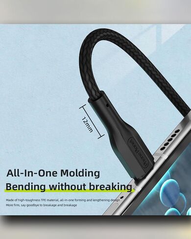 كابل إضاءة سريع الشحن 30 وات كابل إضاءة 3A Zine Alloy Nylon مضفر - لهاتف iPhone 14/14 Pro/14 Pro Max وMacbook وiPad وiPhone 11 و12 و13 و10 و8 و7 وiPhone SE - 4 أقدام in Saudi Arabia