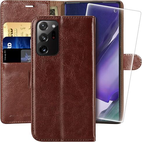 MONASAY Wallet Case Compatible for Galaxy Note 20 Ultra 5G, 6.9 inch, [Included Screen Protector][RFID Blocking] Flip Folio Leather Cell Phone Cover with Credit Card Holder, Brown in Saudi Arabia