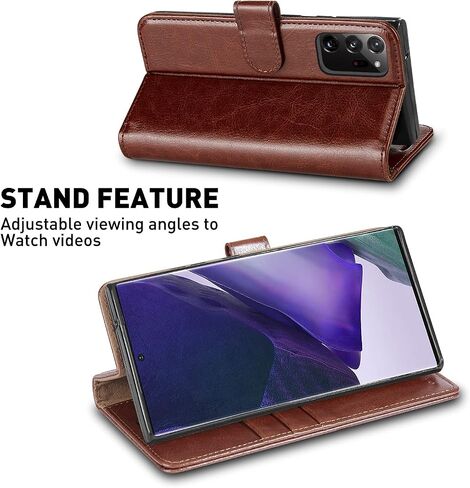 MONASAY Wallet Case Compatible for Galaxy Note 20 Ultra 5G, 6.9 inch, [Included Screen Protector][RFID Blocking] Flip Folio Leather Cell Phone Cover with Credit Card Holder, Brown in Saudi Arabia