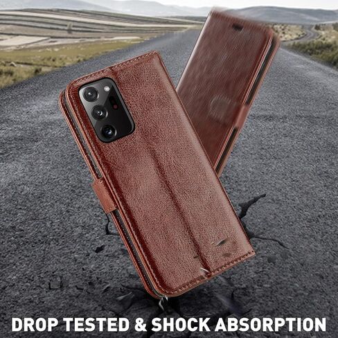 MONASAY Wallet Case Compatible for Galaxy Note 20 Ultra 5G, 6.9 inch, [Included Screen Protector][RFID Blocking] Flip Folio Leather Cell Phone Cover with Credit Card Holder, Brown in Saudi Arabia