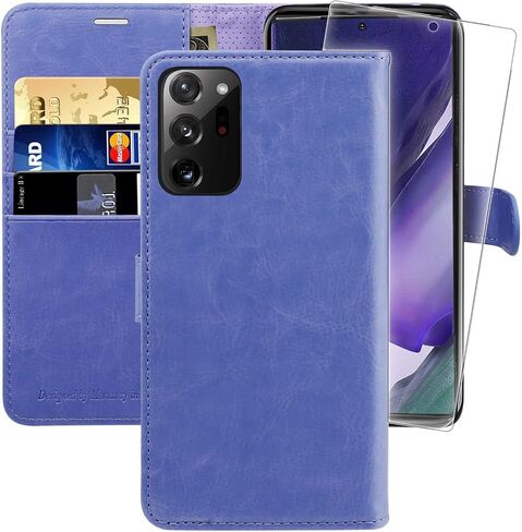 MONASAY Wallet Case Compatible for Galaxy Note 20 Ultra 5G, 6.9 inch, [Included Screen Protector][RFID Blocking] Flip Folio Leather Cell Phone Cover with Credit Card Holder, Brown in Saudi Arabia