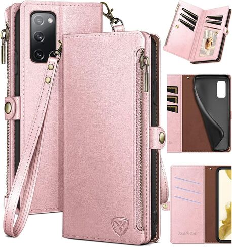 XcaseBar for Samsung Galaxy S20 FE Wallet case with Zipper 【RFID Blocking】 Credit Card Holder, Flip Folio Book PU Leather Phone case Shockproof Cover Women Men for SamsungS20FE case Black in Saudi Arabia