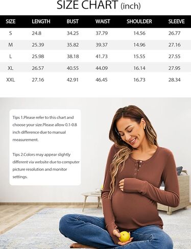 Women's Maternity Shirts Casual Long Sleeve Round Neck Button Side Ruched Pregnancy Fall Clothes S-XXL in Kuwait
