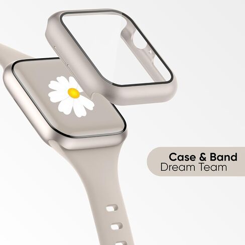 3-IN-1 for Thin Apple Watch Band 40mm 41mm 44mm 45mm with Case & Screen Protector, Slim Skinny Silicone Sport Strap and Cover with 9H Tempered Glass for iWatch Series SE SE2 9 8 7 6 5 4 for Women in Saudi Arabia