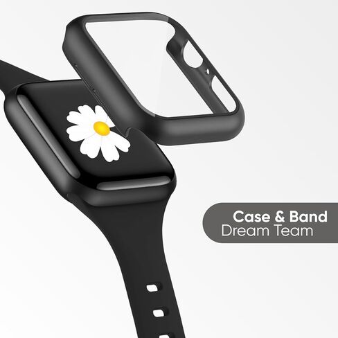 3-IN-1 for Thin Apple Watch Band 40mm 41mm 44mm 45mm with Case & Screen Protector, Slim Skinny Silicone Sport Strap and Cover with 9H Tempered Glass for iWatch Series SE SE2 9 8 7 6 5 4 for Women in Kuwait