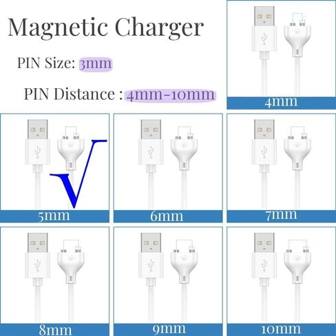 كابل شاحن USB مغناطيسي للألعاب، المشاعر، منظف الوجه، فرشاة الأسنان الكهربائية، مصباح يدوي، سلك شحن بديل، قطبية واحدة (S-S) كابل شاحن طويل 31.4 بوصة (5 مم/0.2 بوصة) in Saudi Arabia