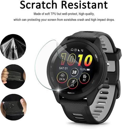 [10 + 2 حزمة] Miimall متوافق مع واقي الشاشة Garmin Forerunner 265 وواقي منفذ الشاحن، ومقابس مضادة للغبار + واقي شاشة من مادة TPU خالية من الفقاعات مضادة للخدش لـ Forerunner 265 in Saudi Arabia
