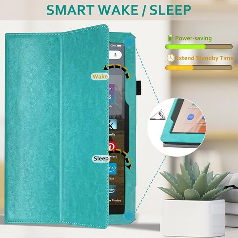 RSAquar Tablet Case Compatible with All-New Amazon Fire HD 10, 13th Generation (2023) and 11th (2021) 10.1" Cover with Auto Sleep Wake, Folding Stand, Hand Strap, Slim PU Protector, Sky Blue in Saudi Arabia