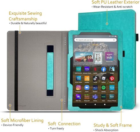 RSAquar Tablet Case Compatible with All-New Amazon Fire HD 10, 13th Generation (2023) and 11th (2021) 10.1" Cover with Auto Sleep Wake, Folding Stand, Hand Strap, Slim PU Protector, Sky Blue in Saudi Arabia