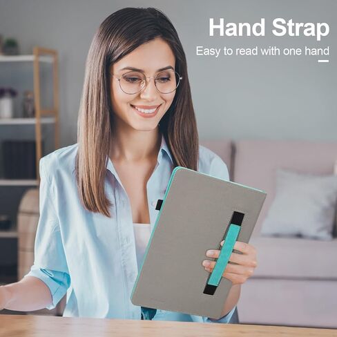 RSAquar Tablet Case Compatible with All-New Amazon Fire HD 10, 13th Generation (2023) and 11th (2021) 10.1" Cover with Auto Sleep Wake, Folding Stand, Hand Strap, Slim PU Protector, Sky Blue in Saudi Arabia