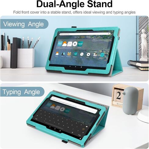 RSAquar Tablet Case Compatible with All-New Amazon Fire HD 10, 13th Generation (2023) and 11th (2021) 10.1" Cover with Auto Sleep Wake, Folding Stand, Hand Strap, Slim PU Protector, Sky Blue in Saudi Arabia
