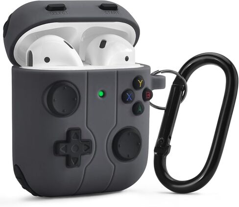 غطاء حافظة Airpods من السيليكون بتصميم شخصية كرتونية لطيفة متوافق مع حافظة شحن Airpods 1&2، رمادي in Saudi Arabia