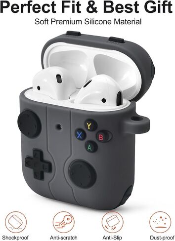 غطاء حافظة Airpods من السيليكون بتصميم شخصية كرتونية لطيفة متوافق مع حافظة شحن Airpods 1&2، رمادي in Saudi Arabia
