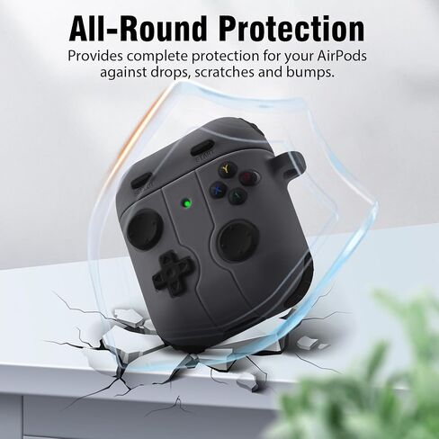 غطاء حافظة Airpods من السيليكون بتصميم شخصية كرتونية لطيفة متوافق مع حافظة شحن Airpods 1&2، رمادي in Saudi Arabia