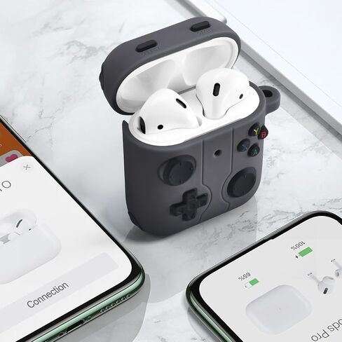 غطاء حافظة Airpods من السيليكون بتصميم شخصية كرتونية لطيفة متوافق مع حافظة شحن Airpods 1&2، رمادي in Saudi Arabia