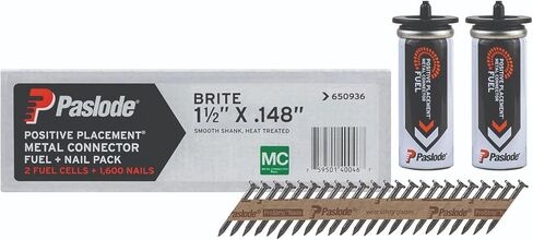 Paslode - حزمة مسامير معدنية للوقود والبرايت ذات وضع إيجابي، 650936، مقاس 1.5 بوصة × .148، خليتا وقود و1600 مسمار in Kuwait