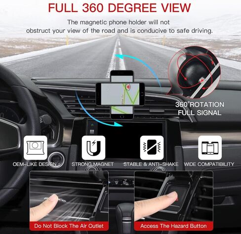 1797 for Honda Civic Accessories Hatchback Type R Coupe Phone Holder Mount 2021 2020 2019 2018 2017 2016 Magnetic Car Cradle for iPhone Samsung Dashboard Navigation Black in Kuwait