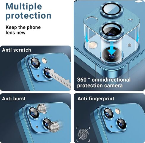 Korecase [عبوة من قطعتين] مصممة لهاتف iPhone 13 / iPhone 13 Mini واقي عدسة الكاميرا من الزجاج المقوى، غطاء كاميرا معدني من الألومنيوم ثلاثي الأبعاد بصلابة 9H، حافظة قوية الالتصاق، أسود منتصف الليل in Kuwait