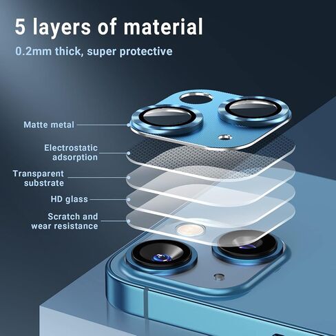 Korecase [عبوة من قطعتين] مصممة لهاتف iPhone 13 / iPhone 13 Mini واقي عدسة الكاميرا من الزجاج المقوى، غطاء كاميرا معدني من الألومنيوم ثلاثي الأبعاد بصلابة 9H، حافظة قوية الالتصاق، أسود منتصف الليل in Kuwait