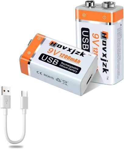 USB 9V Rechargeable Battery, USB Quick Charge in 1.5 Hours, High Capacity 1200mAh Square Lithium Batteries with Type C Port Cable (2-Packs) in Saudi Arabia