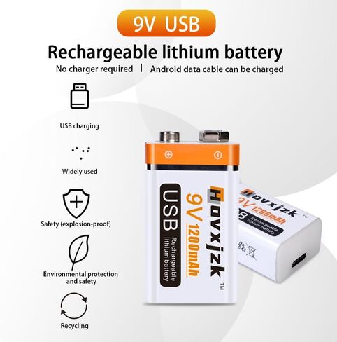 USB 9V Rechargeable Battery, USB Quick Charge in 1.5 Hours, High Capacity 1200mAh Square Lithium Batteries with Type C Port Cable (2-Packs) in Saudi Arabia