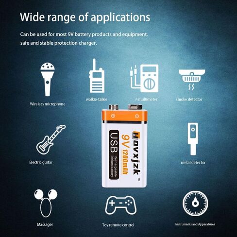 USB 9V Rechargeable Battery, USB Quick Charge in 1.5 Hours, High Capacity 1200mAh Square Lithium Batteries with Type C Port Cable (2-Packs) in Saudi Arabia