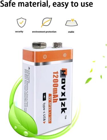USB 9V Rechargeable Battery, USB Quick Charge in 1.5 Hours, High Capacity 1200mAh Square Lithium Batteries with Type C Port Cable (2-Packs) in Saudi Arabia