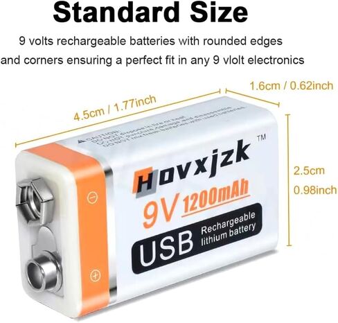 USB 9V Rechargeable Battery, USB Quick Charge in 1.5 Hours, High Capacity 1200mAh Square Lithium Batteries with Type C Port Cable (2-Packs) in Saudi Arabia