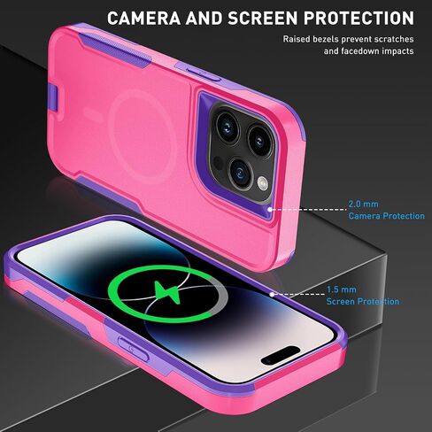 حافظة مغناطيسية 5 في 1 مصممة لهاتف iPhone 14 Pro، حافظة بمشبك حزام شديد التحمل، مع واقي شاشة من الزجاج المقوى (قطعتان)، حافظة هاتف لهاتف iPhone 14 Pro (مغناطيسي، وردي) in Kuwait
