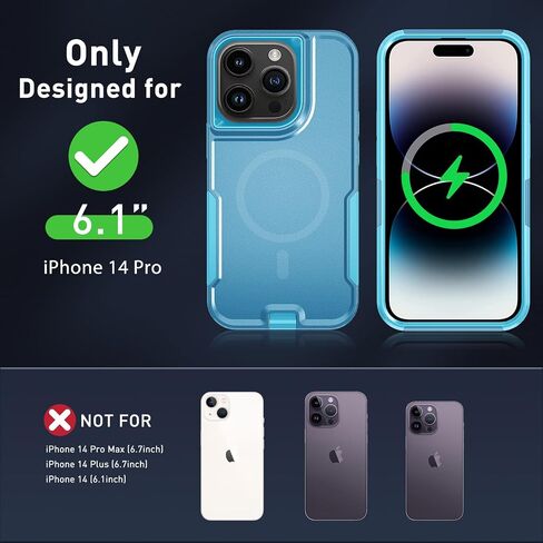 حافظة مغناطيسية 5 في 1 مصممة لهاتف iPhone 14 Pro، حافظة بمشبك حزام شديد التحمل، مع واقي شاشة من الزجاج المقوى (قطعتان)، حافظة هاتف لهاتف iPhone 14 Pro (مغناطيسي، وردي) in Kuwait