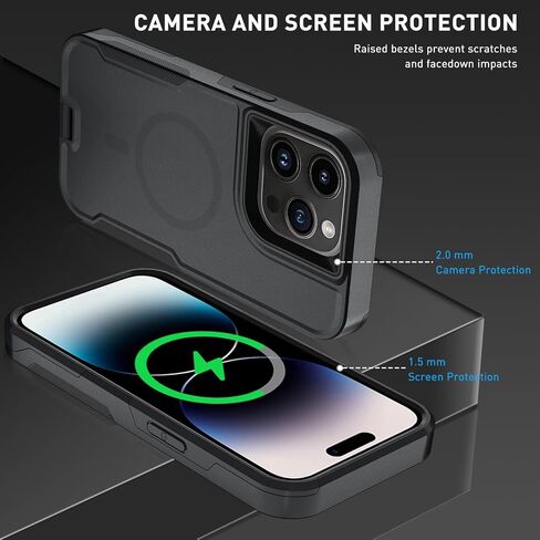 حافظة مغناطيسية 5 في 1 مصممة لهاتف iPhone 14 Pro، حافظة بمشبك حزام شديد التحمل، مع واقي شاشة من الزجاج المقوى (قطعتان)، حافظة هاتف لهاتف iPhone 14 Pro (مغناطيسي، وردي) in Kuwait