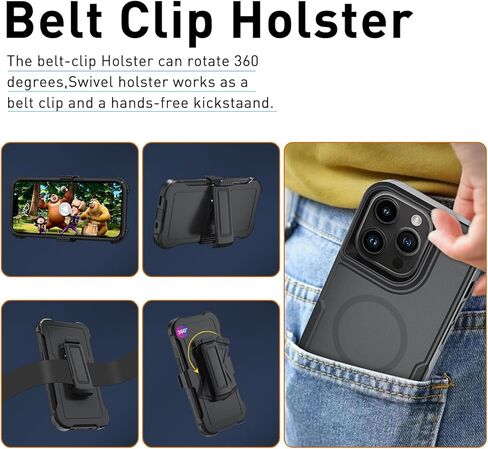 حافظة مغناطيسية 5 في 1 مصممة لهاتف iPhone 14 Pro، حافظة بمشبك حزام شديد التحمل، مع واقي شاشة من الزجاج المقوى (قطعتان)، حافظة هاتف لهاتف iPhone 14 Pro (مغناطيسي، وردي) in Kuwait