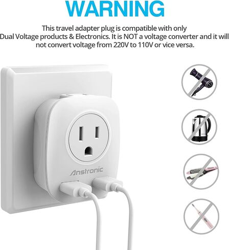 3 Pack US to UK Ireland Travel Plug Adapter, Anstronic International Power Adaptor with 2 USB, 4 in 1 Type G Power Outlet Adaptor for USA to England Kenya Dubai Irish Scotland in Saudi Arabia