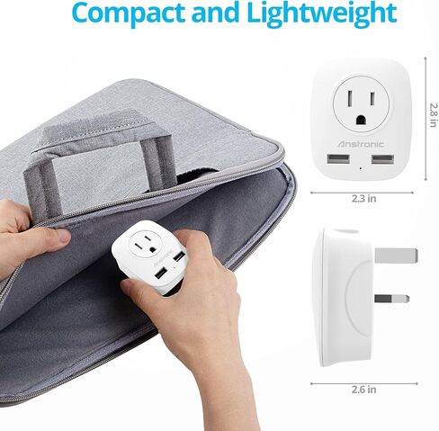 3 Pack US to UK Ireland Travel Plug Adapter, Anstronic International Power Adaptor with 2 USB, 4 in 1 Type G Power Outlet Adaptor for USA to England Kenya Dubai Irish Scotland in Saudi Arabia