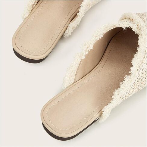QEOSNBX Women'S Fringe Straw Flat Mules Closed Pointed Toe Slip-On Breathable Comfortable Walking Slipper Slide For Work Walking Casual Sandals in Saudi Arabia