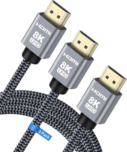 avedio links 8K HDMI Cable 6ft 3 Pack Ultra High Speed ​​HDMI Cable 48Gbps HDMI 2.1 Cable متين نايلون مضفر، 8K @ 60 هرتز، Dynamic HDR، Doby Atmos، 4K HDCP 2.2 HDMI Cable for PS5، TV، Xbox، Monitor in Kuwait