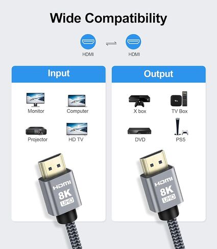 avedio links 8K HDMI Cable 6ft 3 Pack Ultra High Speed ​​HDMI Cable 48Gbps HDMI 2.1 Cable متين نايلون مضفر، 8K @ 60 هرتز، Dynamic HDR، Doby Atmos، 4K HDCP 2.2 HDMI Cable for PS5، TV، Xbox، Monitor in Kuwait