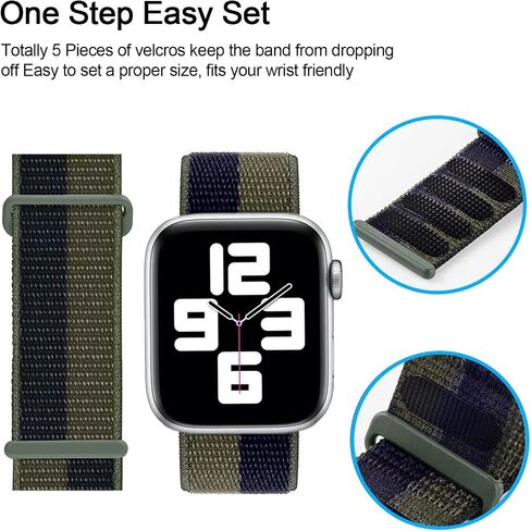 Nylon Sport Loop Band Compatible with Apple Watch Band 38mm 40mm 41mm 42mm 44mm 45mm iWatch Series 7 6 5 SE 4 3 2 1 Strap Nylon Weave Women Men Stretchy Braided Replace Wristband Breathable in Saudi Arabia