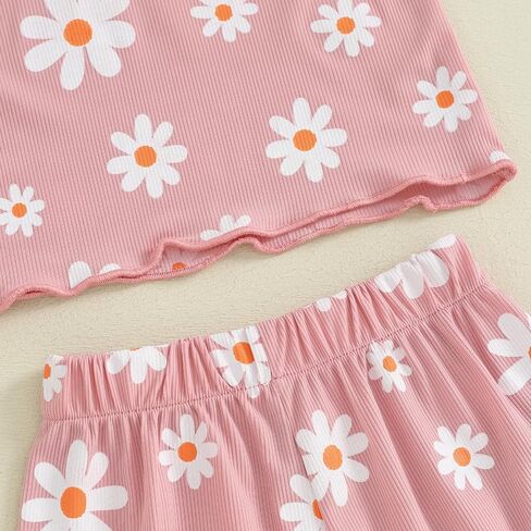 Toddler Baby Girl Summer Outfit Floral Print Crew Neck Short Sleeve T-Shirts Tops and Shorts 2Pcs Clothes Set in Saudi Arabia