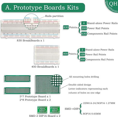 Breadboard Kit with 830 Tie-Points Breadboard,Circuit Board,Potentiometer,Led,Breadboard Power Supply Etc,Electronics Kit Compatible with Arduino R3,Mega2560,Nano,Raspberry Pi,STM32-A in Saudi Arabia