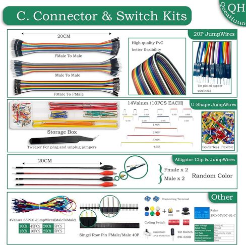 Breadboard Kit with 830 Tie-Points Breadboard,Circuit Board,Potentiometer,Led,Breadboard Power Supply Etc,Electronics Kit Compatible with Arduino R3,Mega2560,Nano,Raspberry Pi,STM32-A in Saudi Arabia