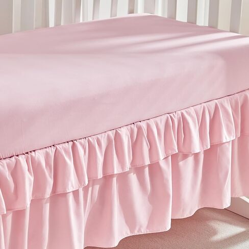 طقم سرير أطفال مكشكش من القطن مكون من 3 قطع لحاف مبطن بالزهور مع ملاءة جاهزة وتنورة سرير - زهور أرجوانية وصفراء - طقم سرير أطفال أبيض أنيق مكشكش لطيف على شكل زهرة بيضاء بطانية ناعمة للفتيات in Kuwait