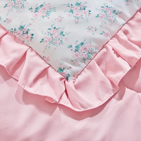 طقم سرير أطفال مكشكش من القطن مكون من 3 قطع لحاف مبطن بالزهور مع ملاءة جاهزة وتنورة سرير - زهور أرجوانية وصفراء - طقم سرير أطفال أبيض أنيق مكشكش لطيف على شكل زهرة بيضاء بطانية ناعمة للفتيات in Kuwait