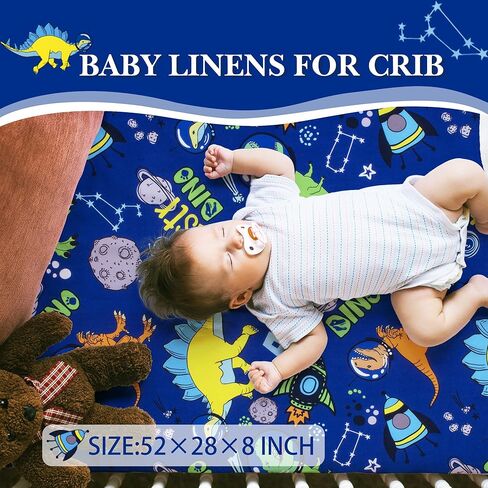 UOMNY Crib Bedding Sets for Boys 3 Piece Dinosaur Space Baby Nursery Bedding Sets Toddler Pillowcase Crib Comforter and Fitted Crib Sheet Kids Bedding Set Blue in Saudi Arabia