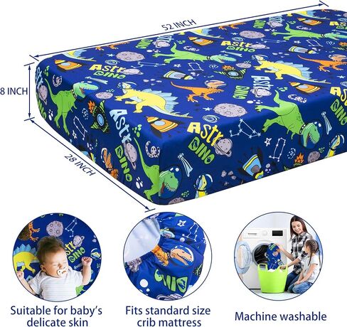 UOMNY Crib Bedding Sets for Boys 3 Piece Dinosaur Space Baby Nursery Bedding Sets Toddler Pillowcase Crib Comforter and Fitted Crib Sheet Kids Bedding Set Blue in Saudi Arabia
