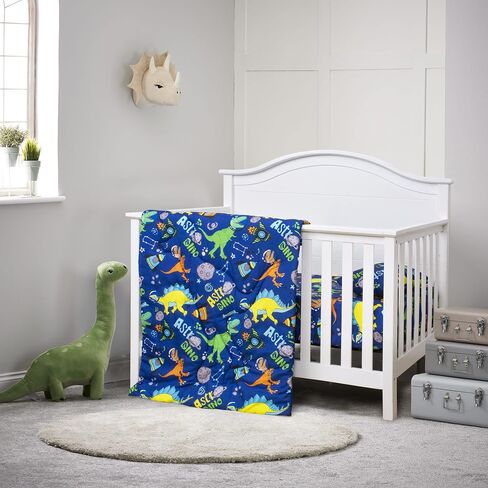 UOMNY Crib Bedding Sets for Boys 3 Piece Dinosaur Space Baby Nursery Bedding Sets Toddler Pillowcase Crib Comforter and Fitted Crib Sheet Kids Bedding Set Blue in Saudi Arabia