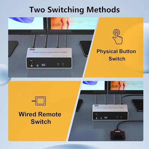 8K @ 60 هرتز KVM Switch 3 شاشات 2 جهاز كمبيوتر 4K @ 144 هرتز، Displayport KVM Switch شاشة ثلاثية لجهازي كمبيوتر مشاركة 3 شاشات، منفذ ميكروفون صوتي و3 أجهزة USB3.0، جهاز تحكم عن بعد سلكي ومحول طاقة 5 فولت in Kuwait
