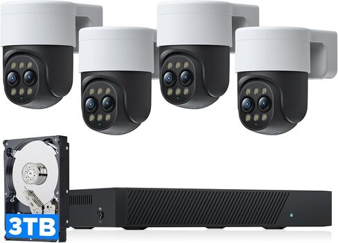 CAMCAMP 4K PoE PTZ Security Camera System, 4X 2.5K Wired PoE IP Surveillance Cameras with Dual-Lens, 10X Hybrid Zoom Auto Tracking, 2-Way Audio, 8CH NVR with 3TB HDD for 24/7 Recording in Kuwait